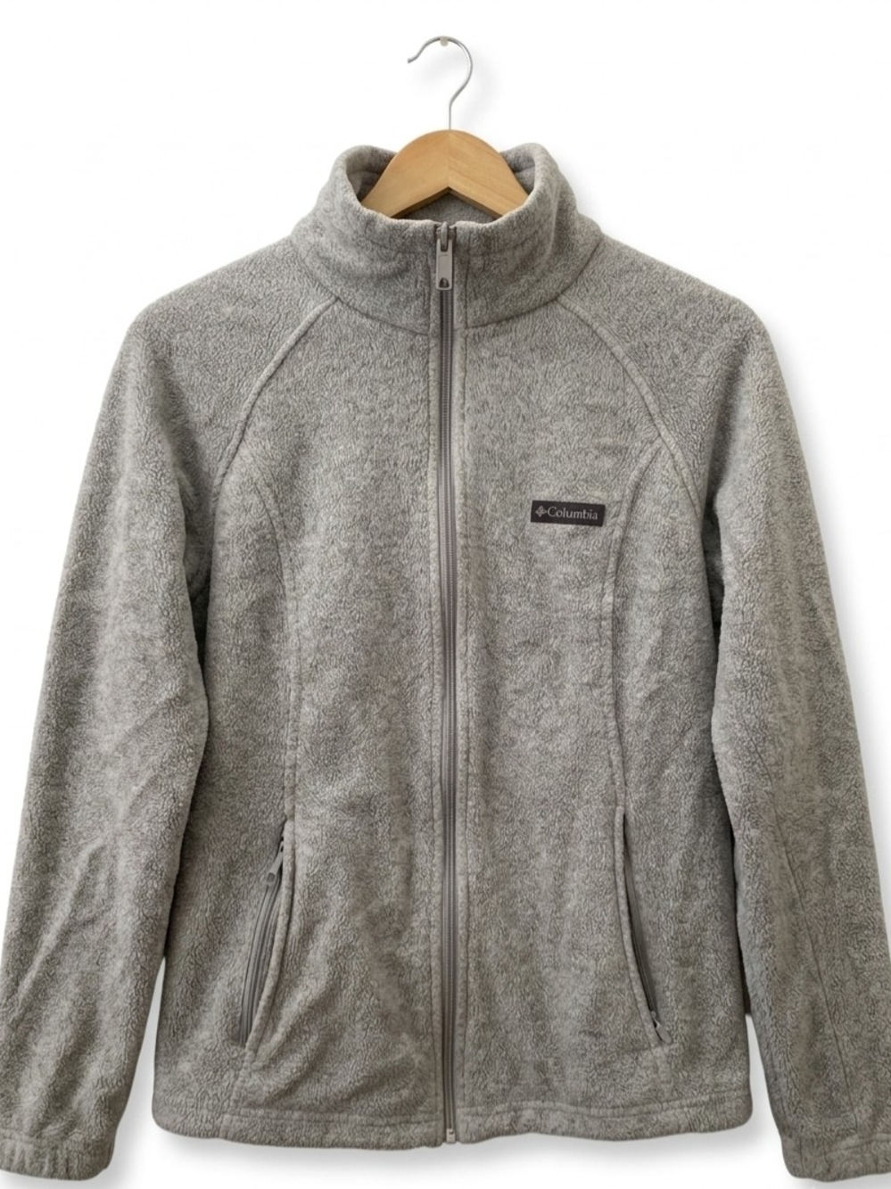 Columbia Light Gray Teddy Fleece Full‑Zip Jacket